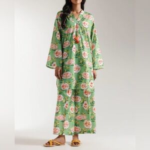 Ethnic Wear Green Floral Long Sleeve kurta shalwar